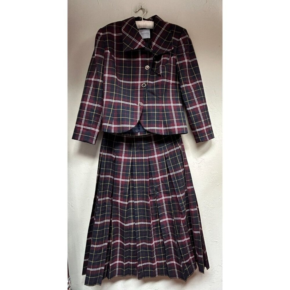 Vintage Doncaster Womens Size 10/12 Red/Black Plaid Blazer Skirt 2 Piece Suit